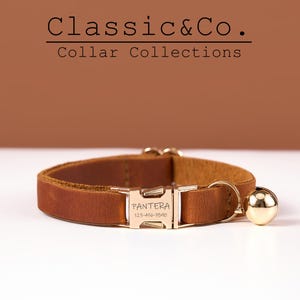 Kundenspezifisches echtes Leder graviertes Katzenhalsband mit Glocke, Kätzchenhalsband mit ID oder Name, personalisiertes Halsband braun + hellbraun + orange für Haustiere