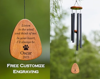 Black Double Side Personalized Engrave Pet Memorial Outdoor Wind Chime-Pet Lose Remenbering Gift-Outside Sketch Dog Cat Loss Sign for Garden