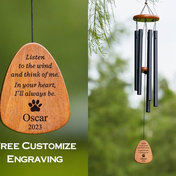 Carillon éolien extérieur à graver personnalisé double face pour animal de compagnie, cadeau pour se souvenir d'un animal de compagnie, esquisse pour l'extérieur, signe de perte de chien et de chat pour le jardin