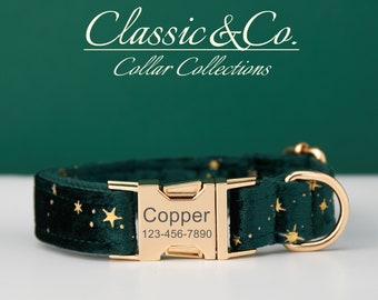 Conjunto de correa de pajarita de Collar de perro personalizado con estrellas estrelladas, hebilla de Metal con nombre de mascota grabado personalizado, regalo de cumpleaños para cachorro, envío gratis