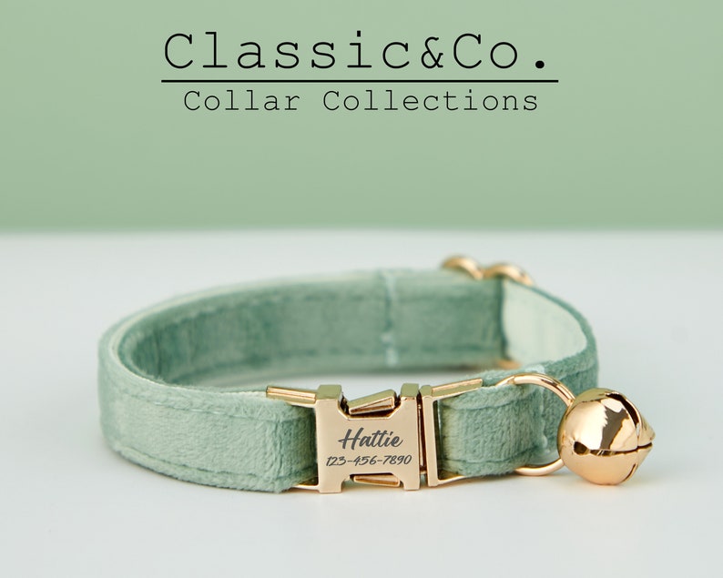 Sage Green Velvet Personalized Cat & Small Dog Collar Bow Tie Etsy Australia