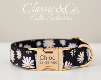 Daisy Floral gepersonaliseerde hond halsband bow tie riem set, aangepaste gegraveerde pet naam metalen gesp, lila verjaardag puppy cadeau, gratis verzending