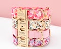 Multiple Colour Floral Personalized Dog Collar Bowtie Leash Set, Custom Engraved Puppy Name Plate Metal Buckle, Pink Collar for Pets Gift product logo
