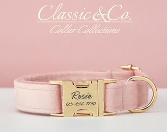 Personalisierte Samt Hundehalsband Fliege Leine Set, BabyPink Halsbänder Benutzerdefinierte gravierte Haustier Name Metallschnalle für Welpen Geschenk
