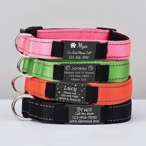 Reflective Dog Collar Personalized Leash Set, Pet Collar with Engraved Name Detachable Metal Tag,Silent Adjustable Custom Webbing Cat Collar