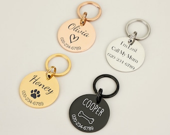Custom Engraved Double-Sided Pet ID Tag, Silent Collar Tag for Dog Cat, Personalized Name Numbers Tag for Pet Identification & Dog Mom Gift