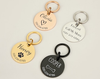 Etiqueta de identificación de mascota de doble cara grabada personalizada, etiqueta de collar silencioso para perro gato, etiqueta de números de nombre personalizada para identificación de mascota y regalo de mamá de perro