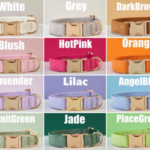 Multiple Colour Corduroy Personalise Dog Collar Leash Set with Bow,BlueWhiteLilac,Engraved Pet Name Plate Metal Buckle,Wedding Puppy Gift image 8