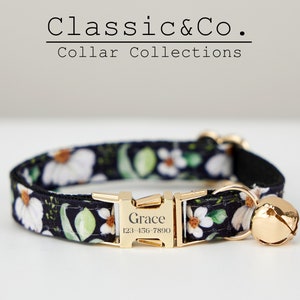 Unique Black Daisy Cat Collar,Floral Wear for Male Female Pets,Designer Kitten Collar with Gold Bell and Buckle, Pet Gift Ideas on Sale