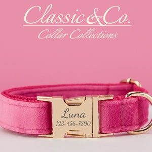 Personalized Dog Collar With Engraved Pet Name Metal Buckle,Peach Velvet Dog Collar and Leash Set with Bell And Bow,FREE Shipping