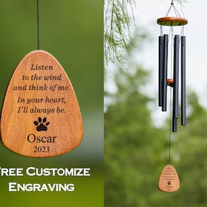 Double Side Engraved Pet Memorial Wind Chime-Personalized Pet Lose Remembering Sympathy Gift-Outdoor Sketch Dog Cat Loss Sign for Garden image 6