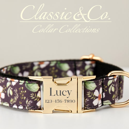 Floral Personalized Dog Collar Bow Tie Leash Setcustom Etsy