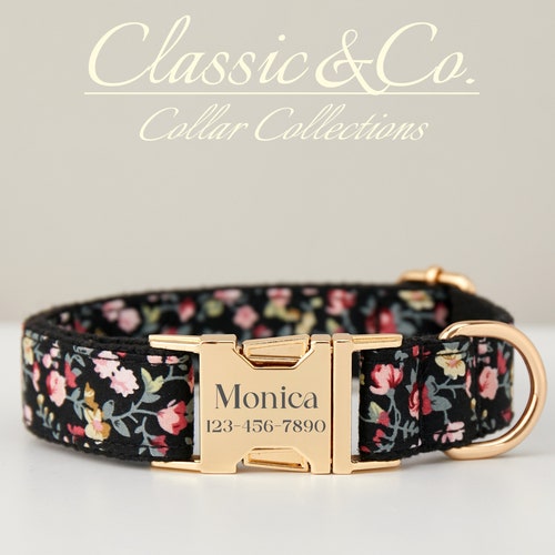 Floral Personalized Dog Collar Bow Tie Leash Setcustom Etsy