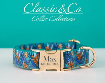 Floral Personalized Dog Collar Bow Tie Leash Set,Custom Engraved Pet Name Metal Buckle,Lilac Birthday Puppy Gift,FREE Shipping