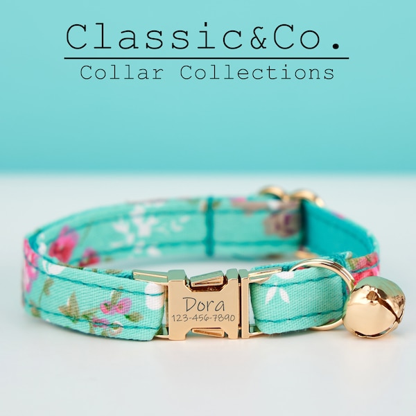 Cute Colorful Floral Cat Collar, for Male Female Pets, Soft Comfortable Kitten Collar with Gold Bell and Buckle, Pet Gift Ideas on Sale