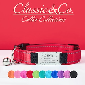 Reflective Webbing Personalized Dog Collar, Custom Pet Collar Adjustable, Engraved Name Detachable Metal Tag, Silent Cat Collar with Leash