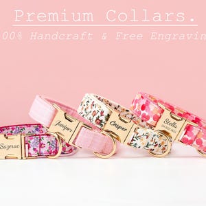 Bloemen gepersonaliseerde halsband vlinderdas riem set, kleurrijke op maat gegraveerde hond naamplaatje metalen gesp, roze huisdieren Callar bruiloft accessoire