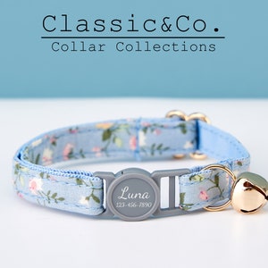 Set di collare e guinzaglio per gatti personalizzati con motivo floreale colorato Breakaway, fibbia di sicurezza con nome del gattino inciso personalizzato, campanellino dorato gratuito, regalo per animali domestici femmina