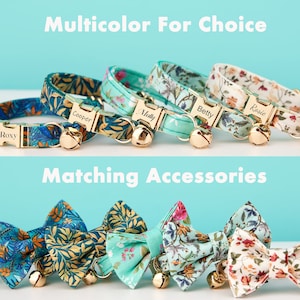 Cute Colorful Floral Cat Collar, for Male Female Pets, Soft Comfortable Kitten Collar with Gold Bell and Buckle, Pet Gift Ideas on Sale image 2