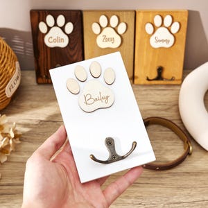 Personalized Wooden Pet Leash Hook, Paw Print Leash Holder, Custom Pet Wall Organizer, Dog Lover Gift image 3