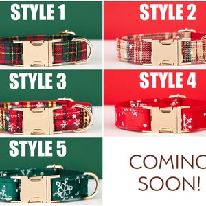 Frohe Weihnachten Personalisieren Hundehalsband Leine Set mit Schleife, Rot Grün Schnee Plaid, gravierte Haustier Namensschild Metallschnalle, Weihnachts Welpe Geschenk Bild 8