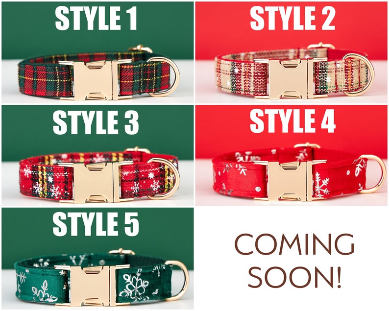 Merry Christmas Personalise Dog Collar Leash Set with Bow,RedGreenSnow Plaid, Engraved Pet Name Plate Metal Buckle,Santa Puppy Gift image 8