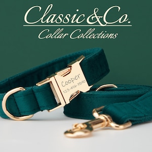 Teal Velvet Personalized Dog Collar Bow Tie Leash Set,Custom Engraved Pet Name Metal Buckle,Luxury Birthday Puppy Gift,FREE Shipping