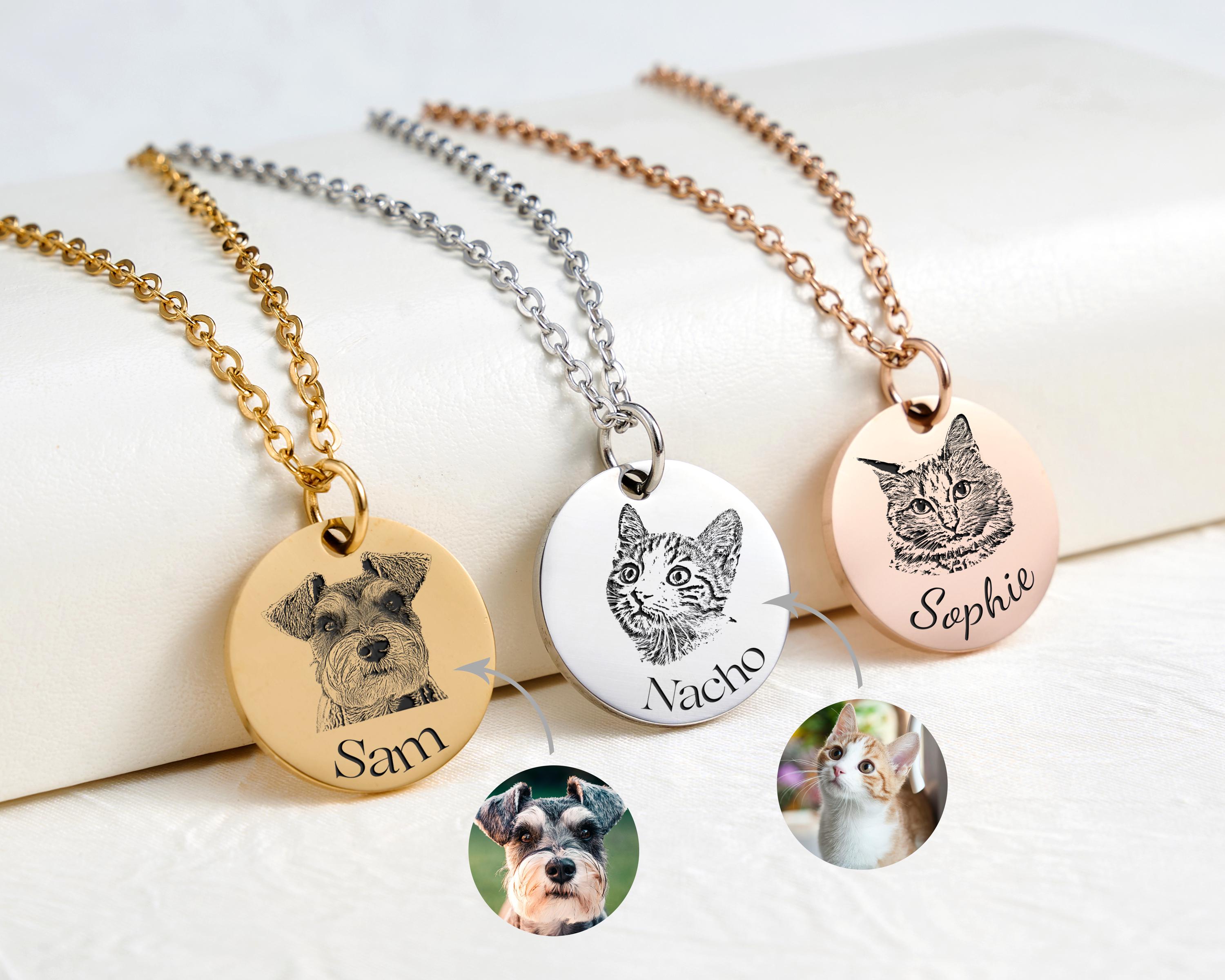 Personalisierter Haustier Schmuck Geschenk - Hunde Portrait mit Gravur - Halskette mit Gravur vom Foto - Erinnerungsschmuck Individuelle Geschenke für Hundemama