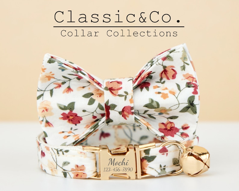 Cute Colorful Floral Cat Collar, for Male Female Pets, Soft Comfortable Kitten Collar with Gold Bell and Buckle, Pet Gift Ideas on Sale image 2