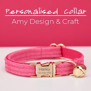 HotPink Corduroy Velvet Cat Collar Bow Tie Leash Set,Perfect  Cat Collars Leash With Custom Engraved Kitten Puppy Name Metal Buckle