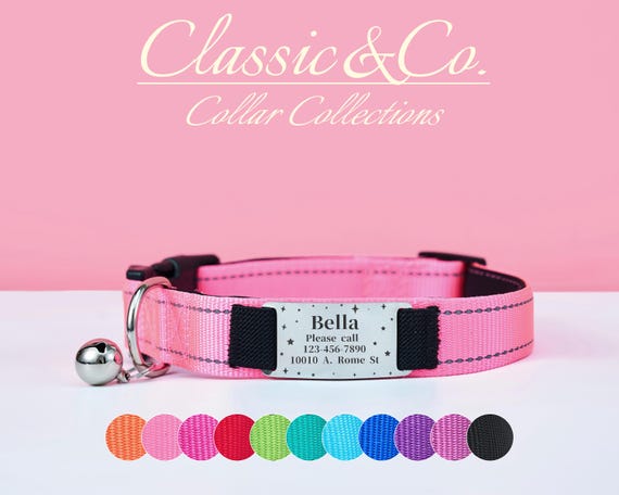 Reflective Pink Dog Collar Personalized With Leash, Adjustable