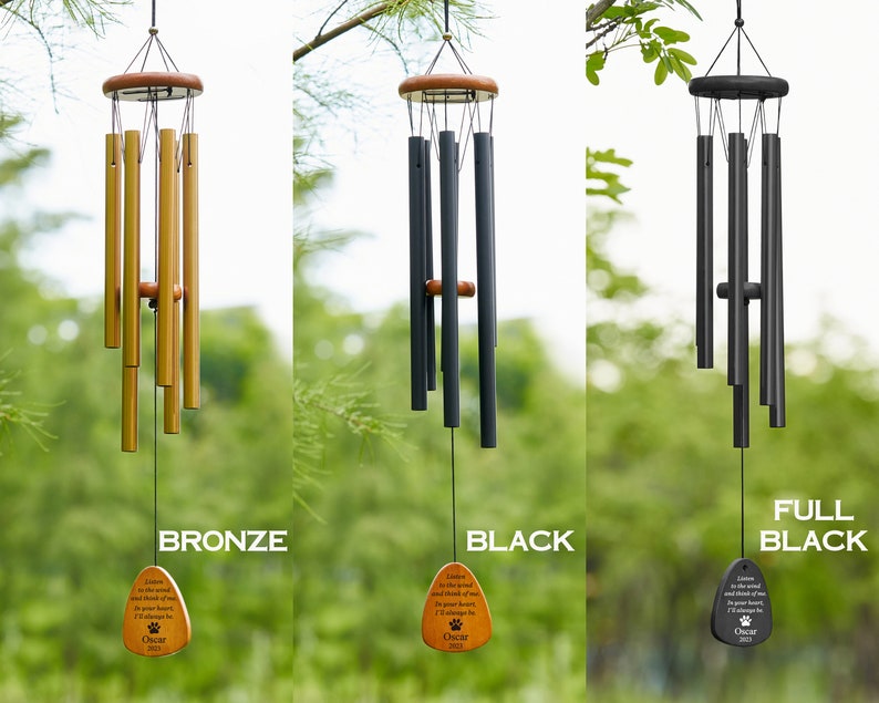 Black Double Side Personalized Engrave Pet Memorial Outdoor Wind Chime-Pet Lose Remenbering Gift-Outside Sketch Dog Cat Loss Sign for Garden zdjęcie 3