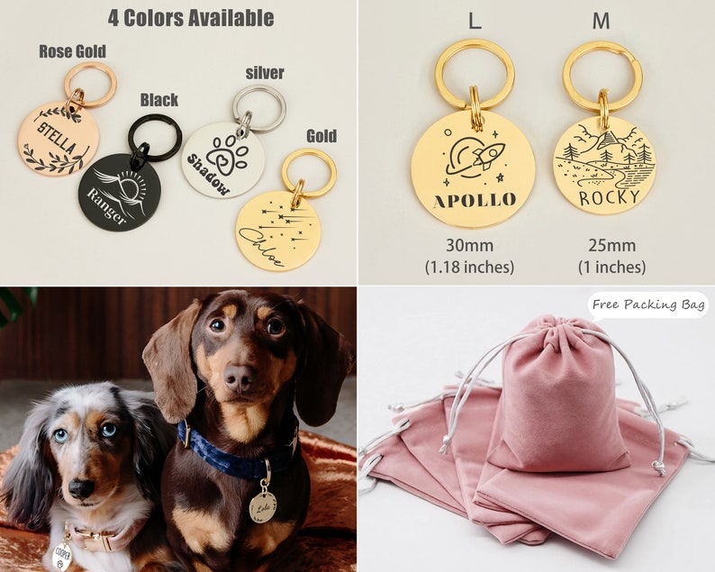 Individuelle Doppelseitig gravierte Haustiermarke, Stilles Halsband Accessoire für Hunde und Katzen, Personalisierter Name Zahlen Anhänger, Perfektes Geschenk für Hundemama Bild 3