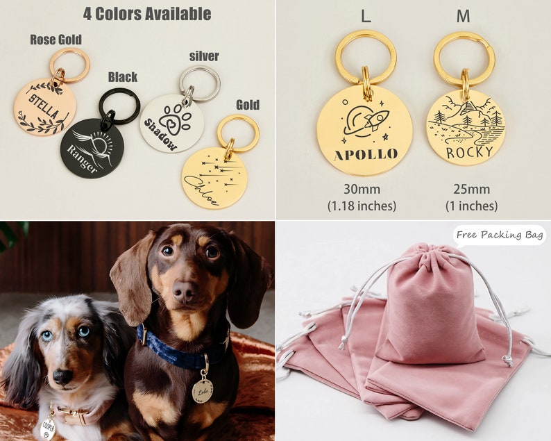 Etiqueta de identificación de mascota grabada a doble cara personalizada, accesorio de collar silencioso para perros y gatos, nombre personalizado amuleto de números, regalo perfecto para mamá de perro imagen 3