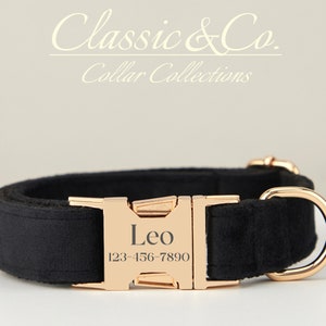 Personalized Dog Collar Bow Tie Leash,Black Velvet Collar,Metal Buckle,Wedding Dog Gift,Dog Name Collar