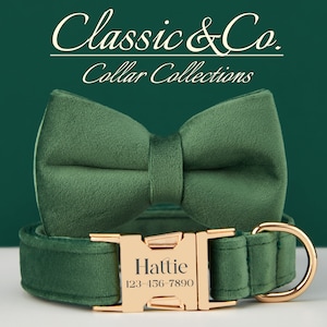 Dog Collar Bow Tie Lead,Forest Velvet Boy Dog Collar With Engraved Name Metal Buckle,Puppy Collar and Lead