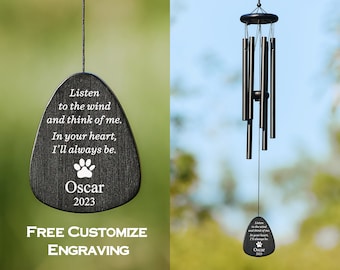 Full Black Double Side Dog Cat Name Engraved Memorial Wind Chime-Outdoor Pet Lose Remenbering Gift-Outside Sketch Pet Loss Sign for Garden