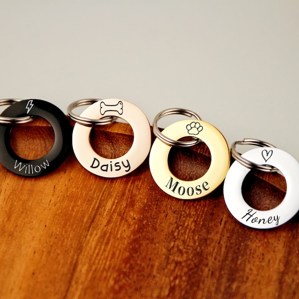 Round Locket Dog Name Tag,Double Side Custom Free Engraved Silent Collar Circle Tag,Personalized Cat & Pet ID Tag,Dog Mother Numbers Tag