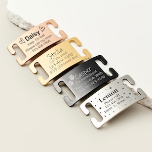 Personalized Slide-On Rose Gold Collar Tag for Pets, Custom Silent ID Tag with Name, Engraved Black Metal Tag, Unique Dog & Cat Gift