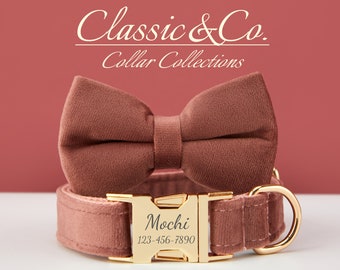 Dog Collar Bow Tie Lead,Arizona Velvet Girl Dog Collar With Engraved Name Metal Buckle,Puppy Collar and Lead