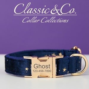 Collar y correa de perro con diseño de estrellas, personalizado, con nombre de mascota grabado y hebilla de metal, regalo de cumpleaños para cachorro, envío gratis.