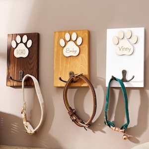 Personalized Wooden Pet Leash Hook, Paw Print Leash Holder, Custom Pet Wall Organizer, Dog Lover Gift image 11