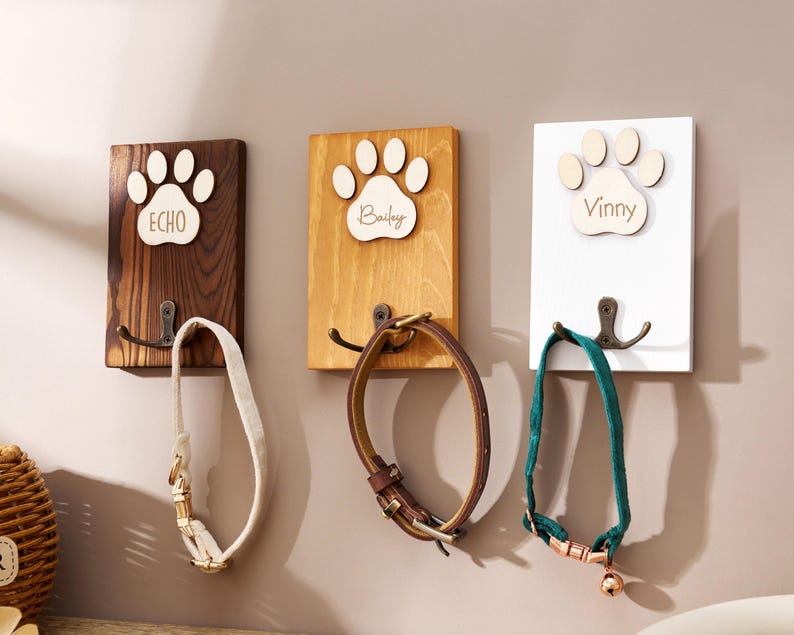 Personalized Wooden Pet Leash Hook, Paw Print Leash Holder, Custom Pet Wall Organizer, Dog Lover Gift image 11