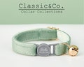 Breakaway SageGreen Velvet Personalized Cat Collar Bowtie Leash Set,Custom Engraved Kitten Name Safety Buckle,Free Gold Bell,Female Pet Gift product logo