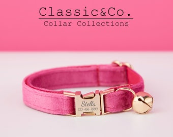 Pfirsich Samt Personalisierte Katze und kleine Hundehalsband Fliege Leine Set, individuell gravierte Kätzchen Welpen Namensschild, kostenlose Gold Glocke, männlich weiblich Haustier Geschenk
