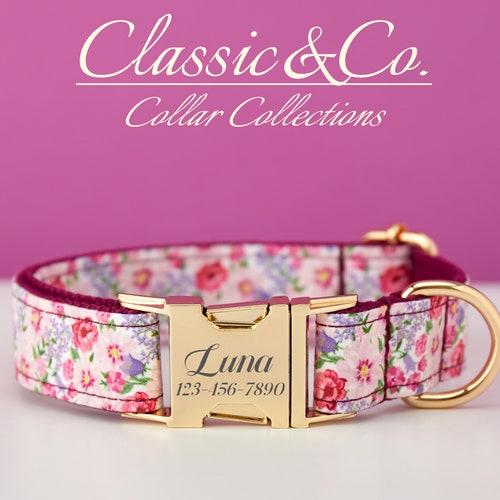Floral Personalized Dog Collar Bow Tie Leash Setcustom Etsy