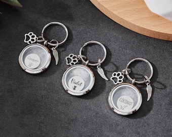 Personalized Pet Fur Keepsake Keychain, Engraved Memorial Jewelry for Dog Cat Ashes or Hair, Custom Pet Name Charm Gift