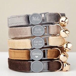 Breakaway Brown+Grey+Beige Velvet Cat Collar Bow Tie Leash Set,Personalize Engraved Kitten Name Safety Buckle,Free Gold Bell,Custom Pet Gift