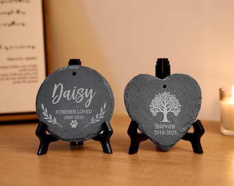 Personalize Engraved Pet Memorial Garden Stone with Hanging Stake, Outdoor Custom Dog & Cat Grave Marker,A Heartfelt Pet Loss Sympathy Gift