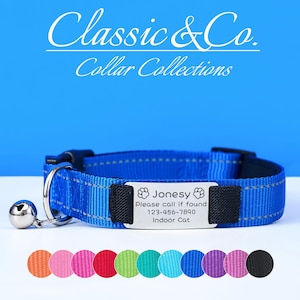 Reflective Dog Collar Personalized with Leash, Silent Pet Collar with Engraved Name Detachable Metal Tag, Adjustable Nylon Custom Cat Collar